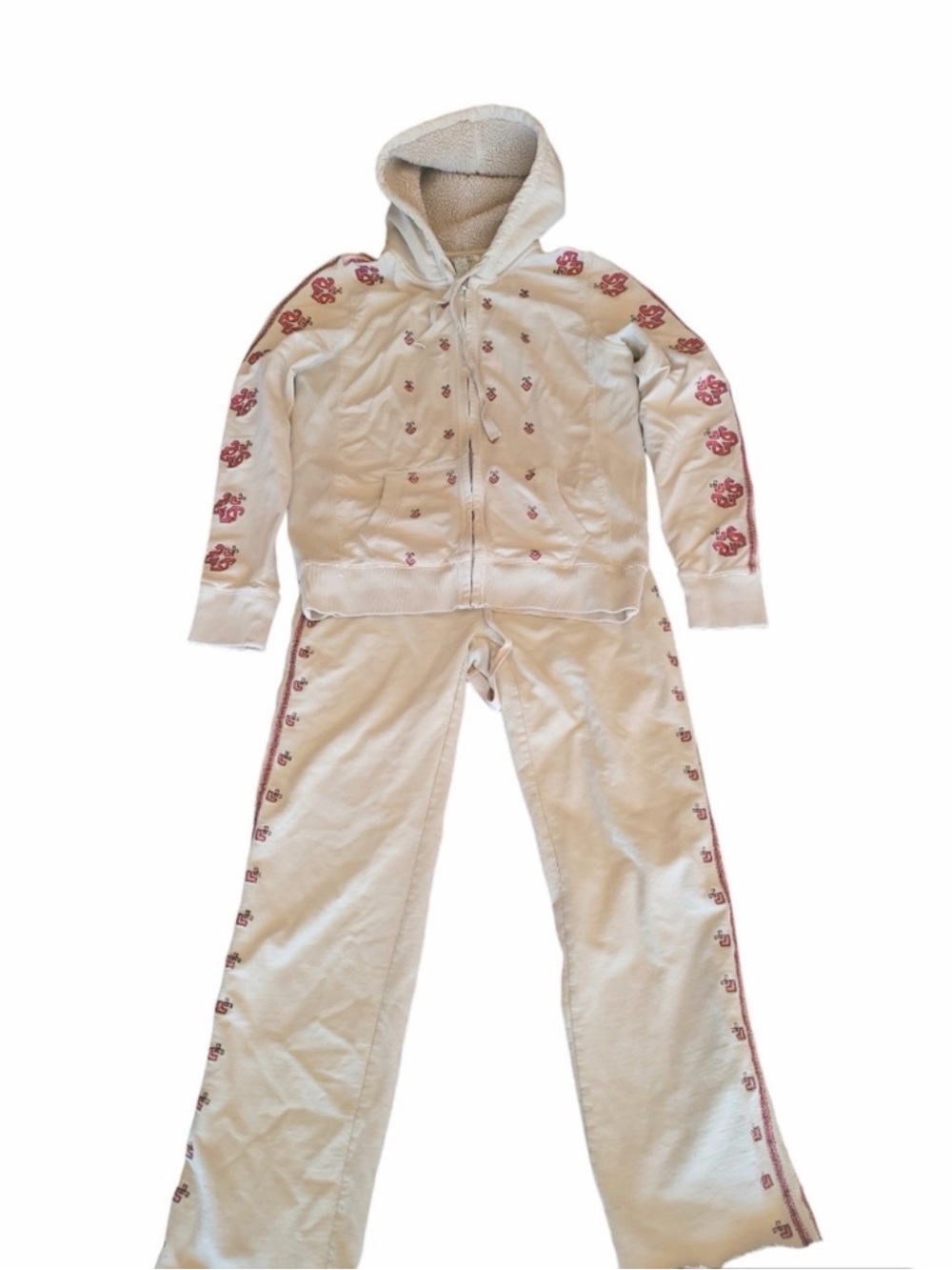 Y2K Vintage Lucky Brand red/tan Hooded Set with Floral Trim